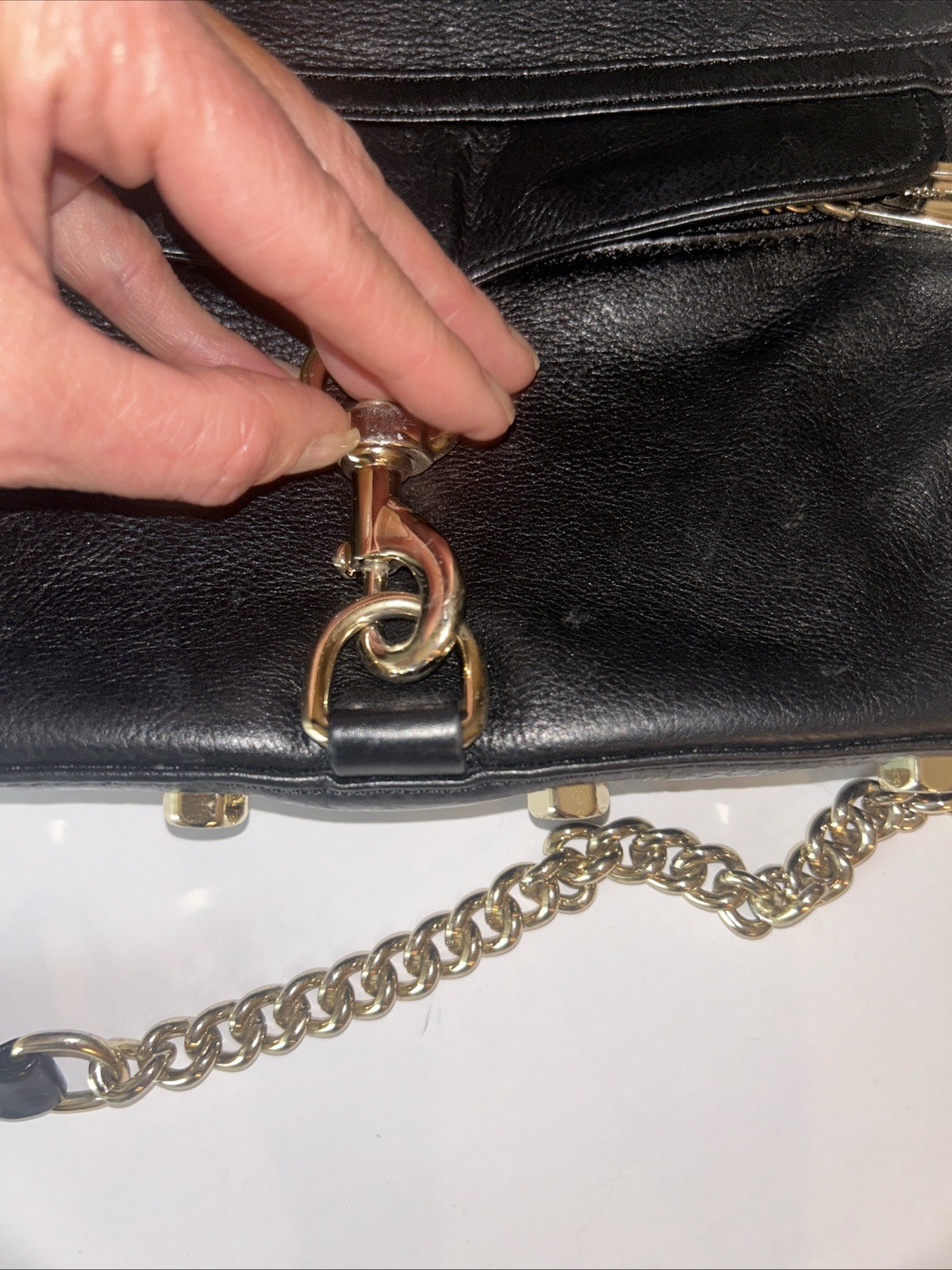 Rebecca Minkoff Mini MAC Black Leather Gold Chain Crossbody Shoulder Bag EUC