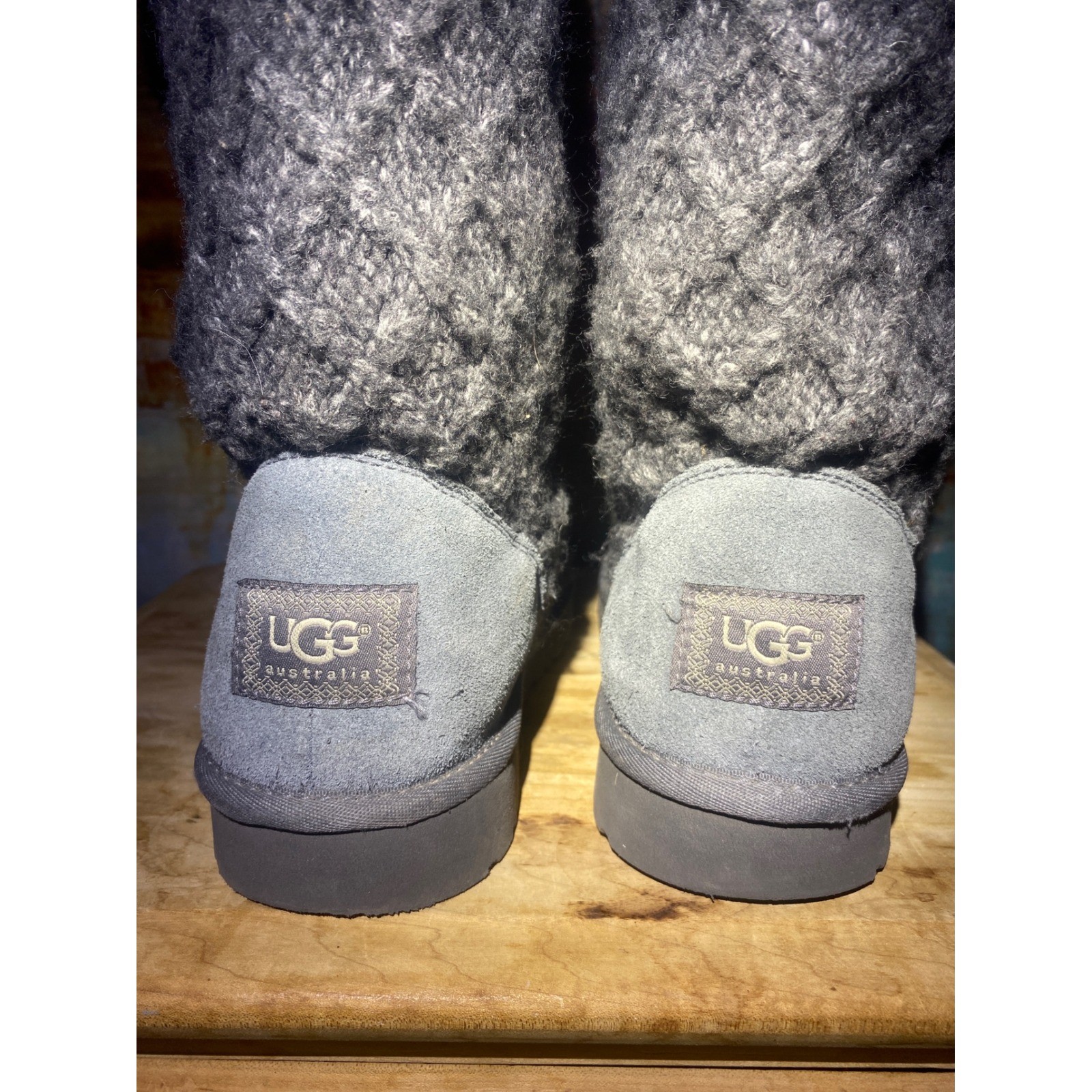 UGG Australia Lattice Cardy 3066 Charcoal Grey Knit Tall Button Boots Womens 10