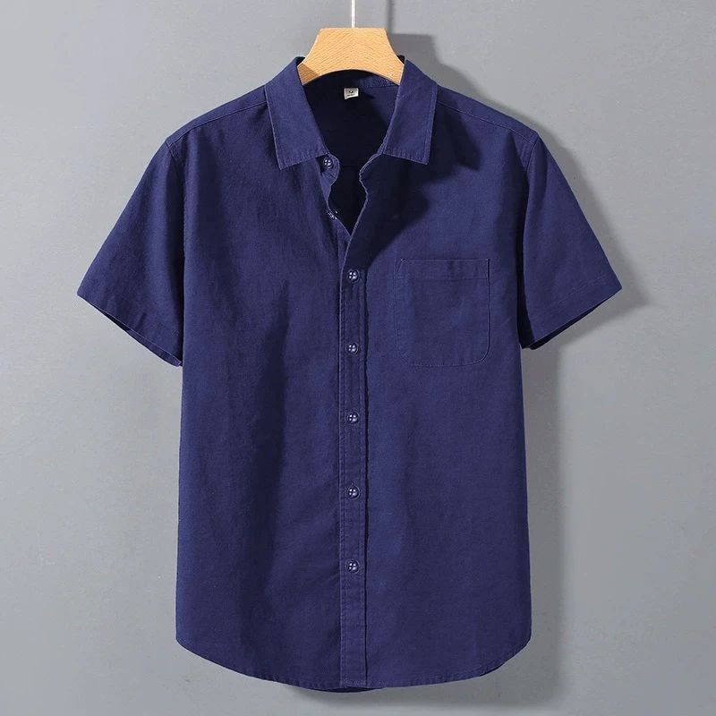 Men’s Cotton Short Sleeve Shirt Solid Casual Summer Button Up