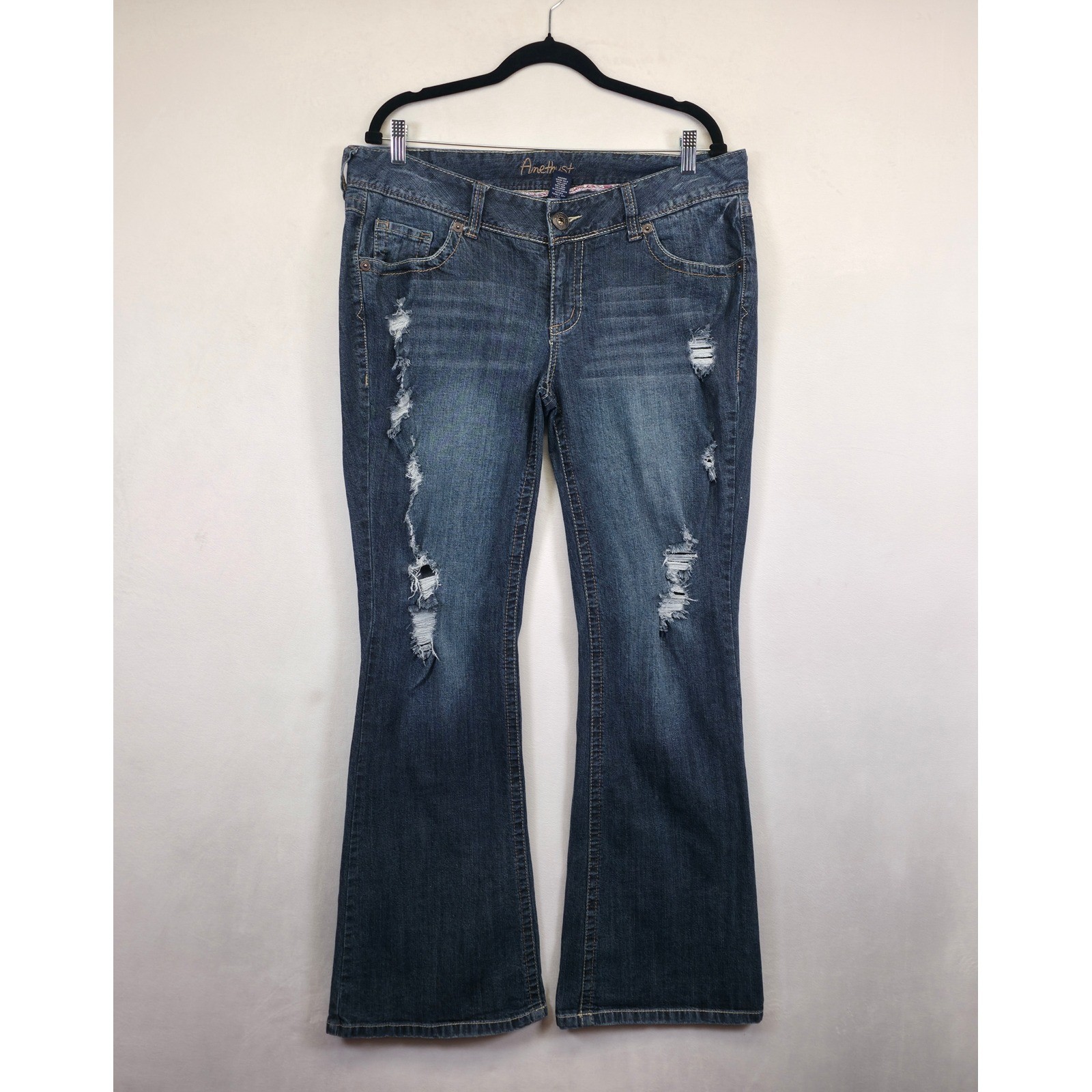 Amethyst Jeans Womens 16 Distressed Y2K Low Rise Flared Denim Bootcut