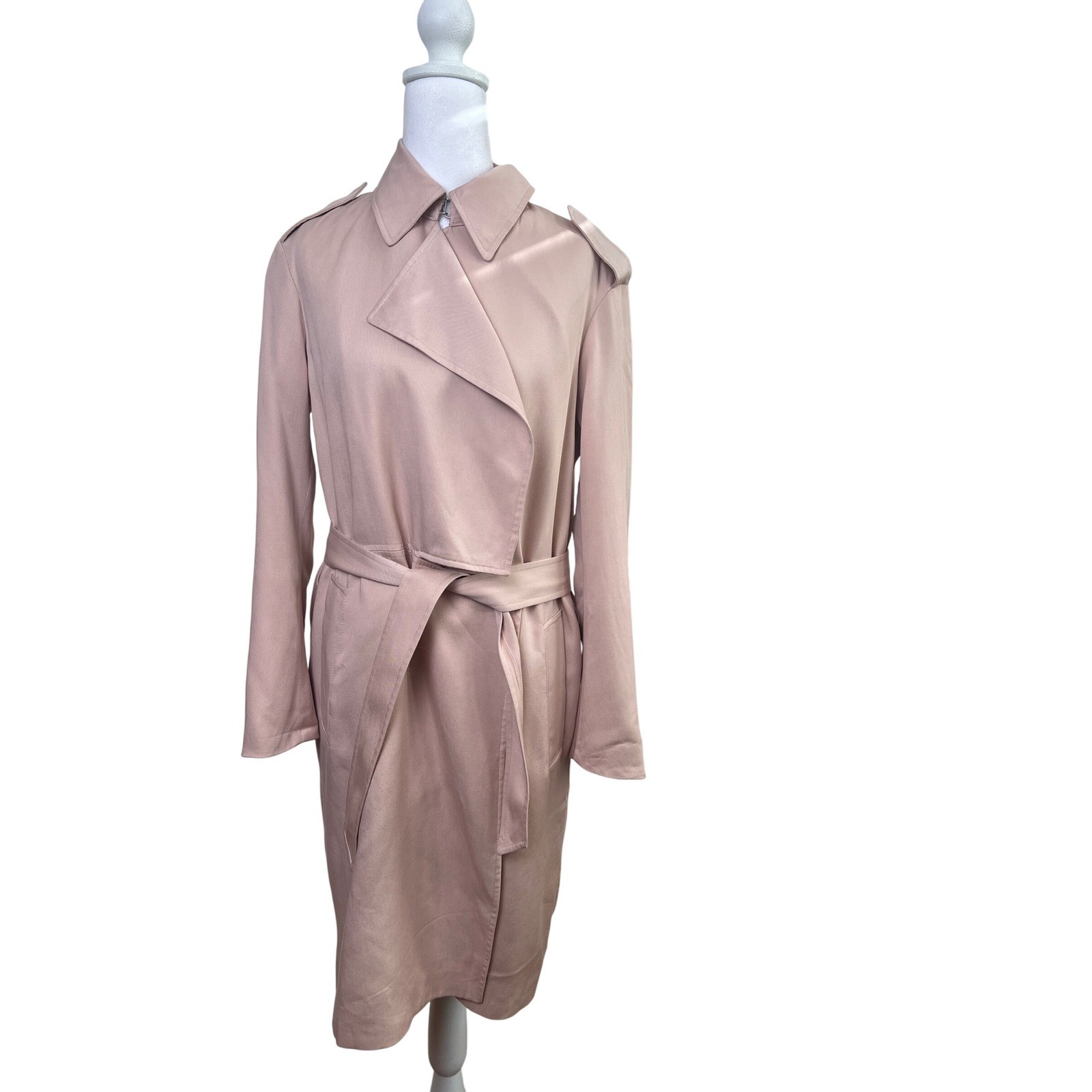 AllSaints Bexley Mac Trench Coat Blush Pink Lyocell Belted Lapel