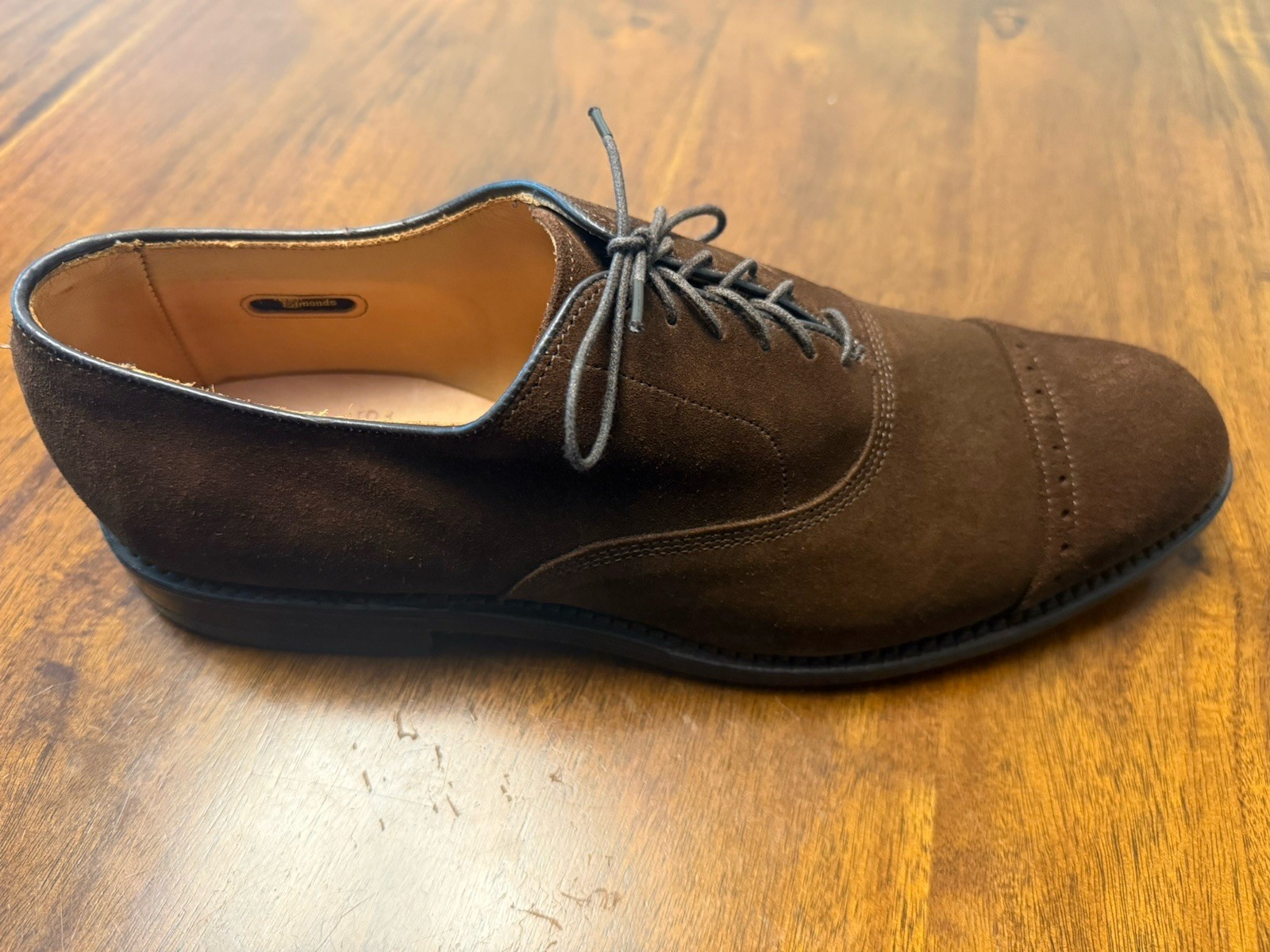 ALLEN EDMONDS BYRON, BROWN LEATHER SUEDE CAP TOE , SIZE 11.5 R
