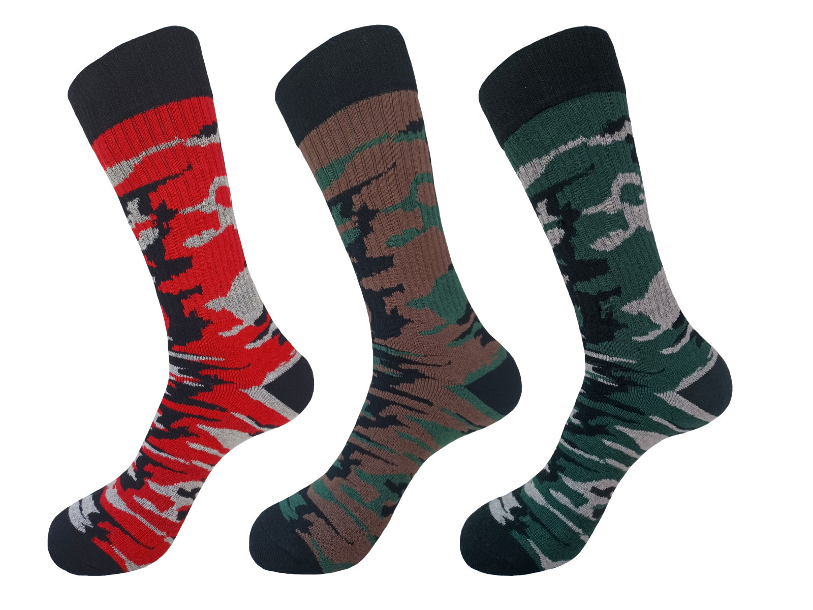 3PK COTTON CAMOUFLAGE CREW ARMY SOCKS SIZE 10-13 TRUE TO SIZE HIKING SOCKS