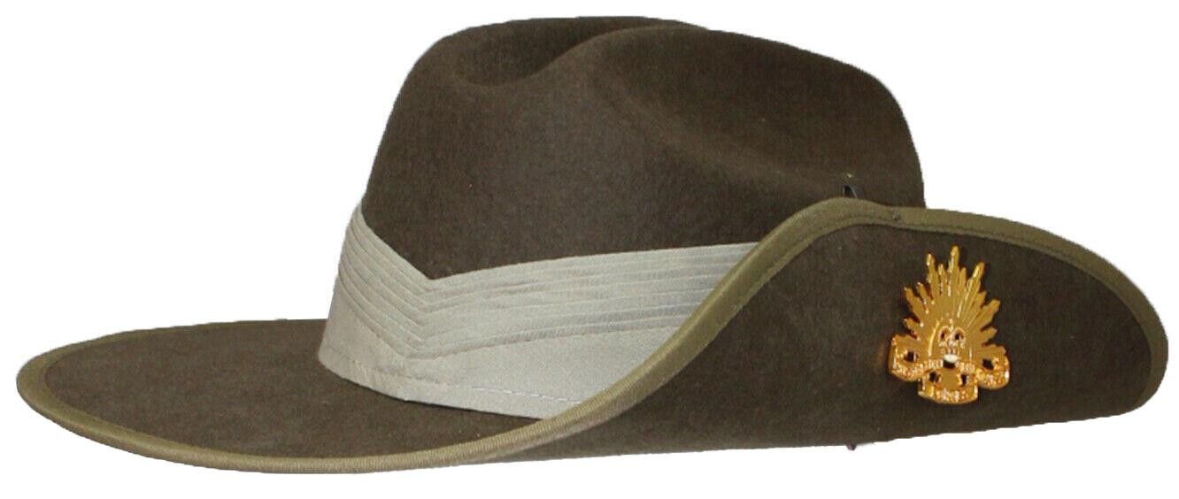 Australian Army Wool Felt Slouch Hat Rising Sun Badge Puggaree Chin Strap 57-60