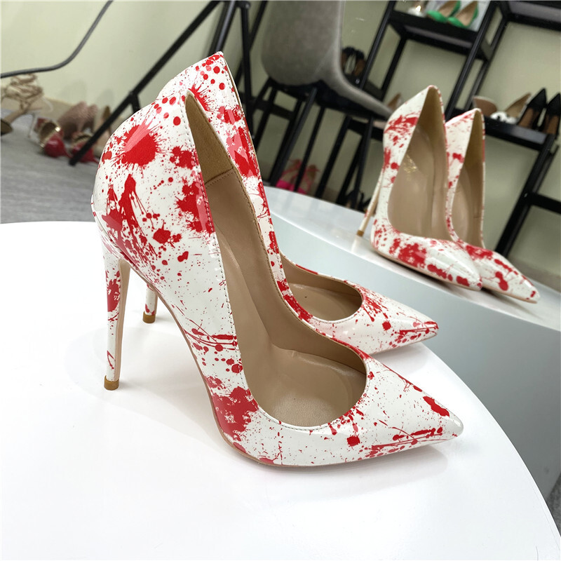 Women Punk Style 12Cm Pointy Toe Pumps Slim Heel Pu Leather High Heels Shoes