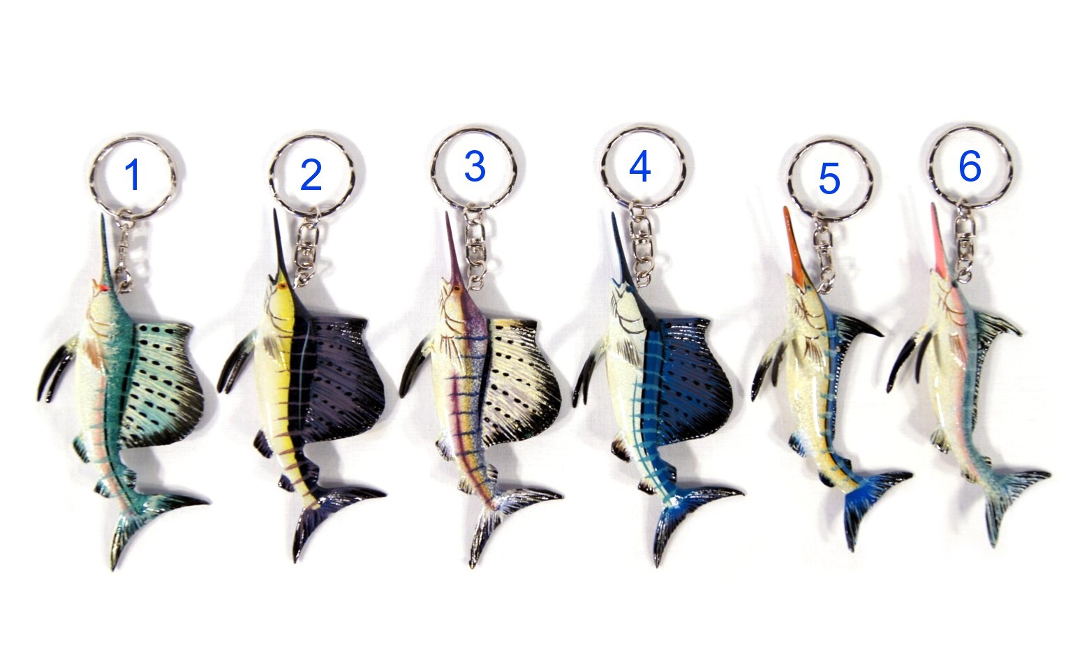 Hand Painted Blue Striped Marlin Sailfish Key Chain Key Ring F822S