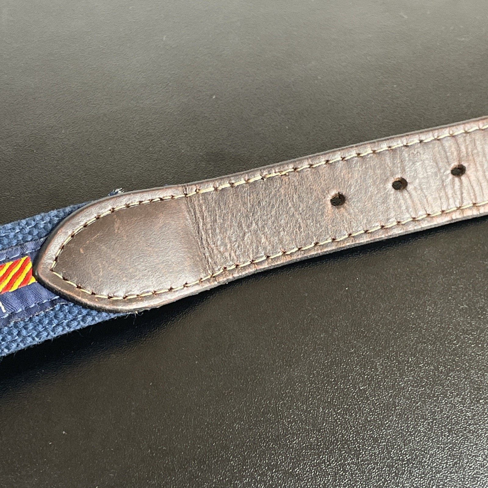 LOOP Mens Fabric Leather Belt Sz 34-36 Brown Navy Maritime Signal Flags R B Y C