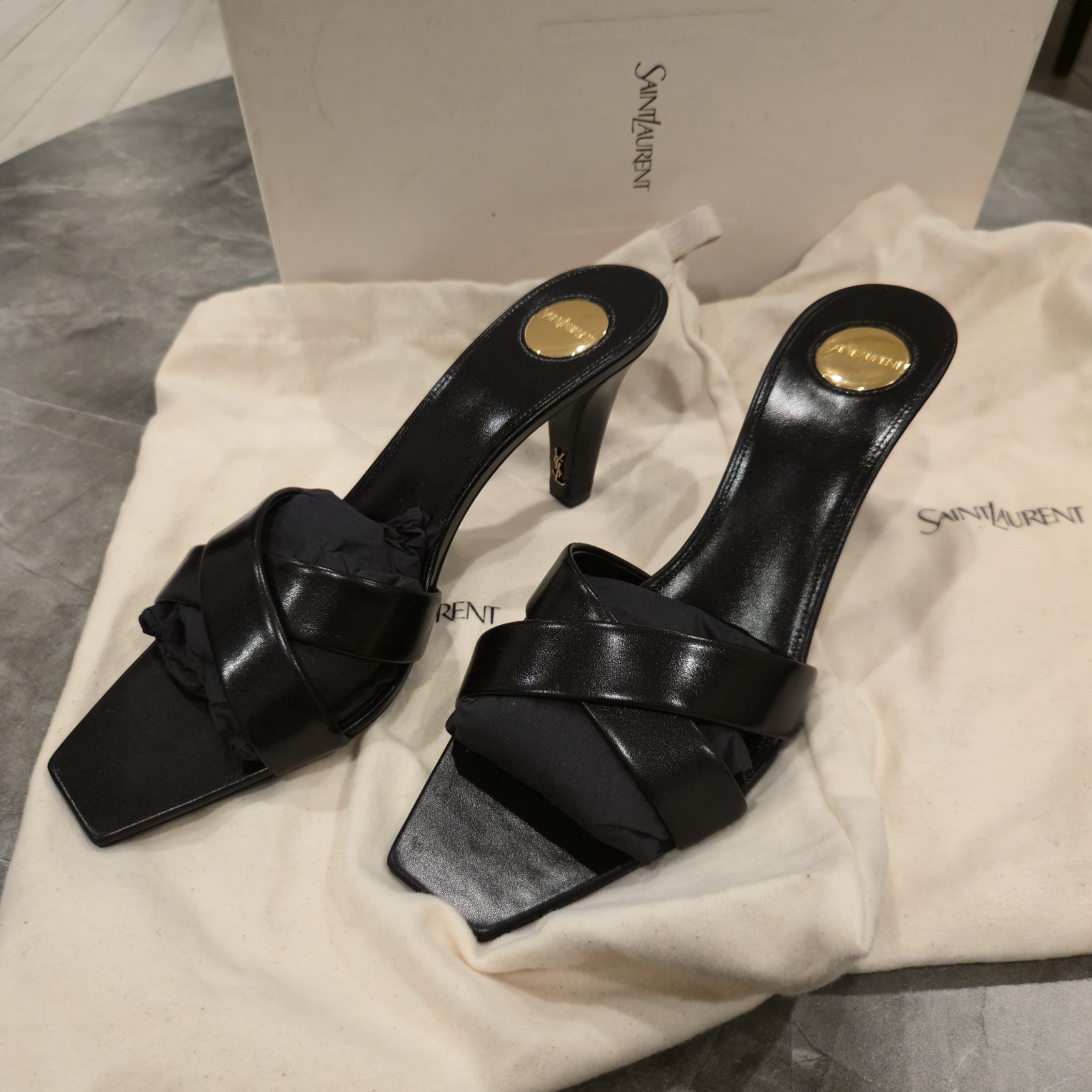 Women’s Saint Laurent Jill 75 leather Mules Ysl Logo Size 39 (8.5) Made In Italy