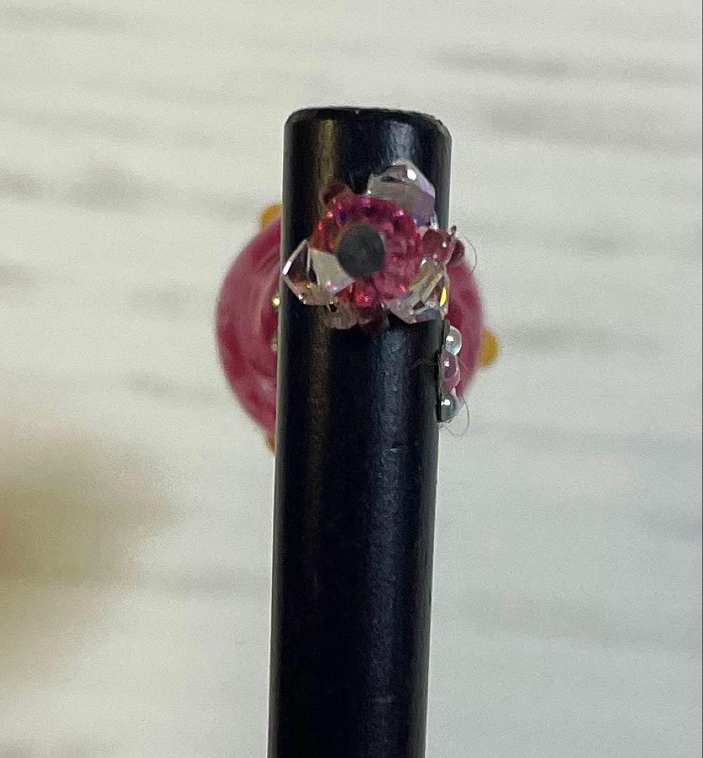 Wooden Hairpin with Pink Flower Tumble Bead, 14cm Japanese Accessory