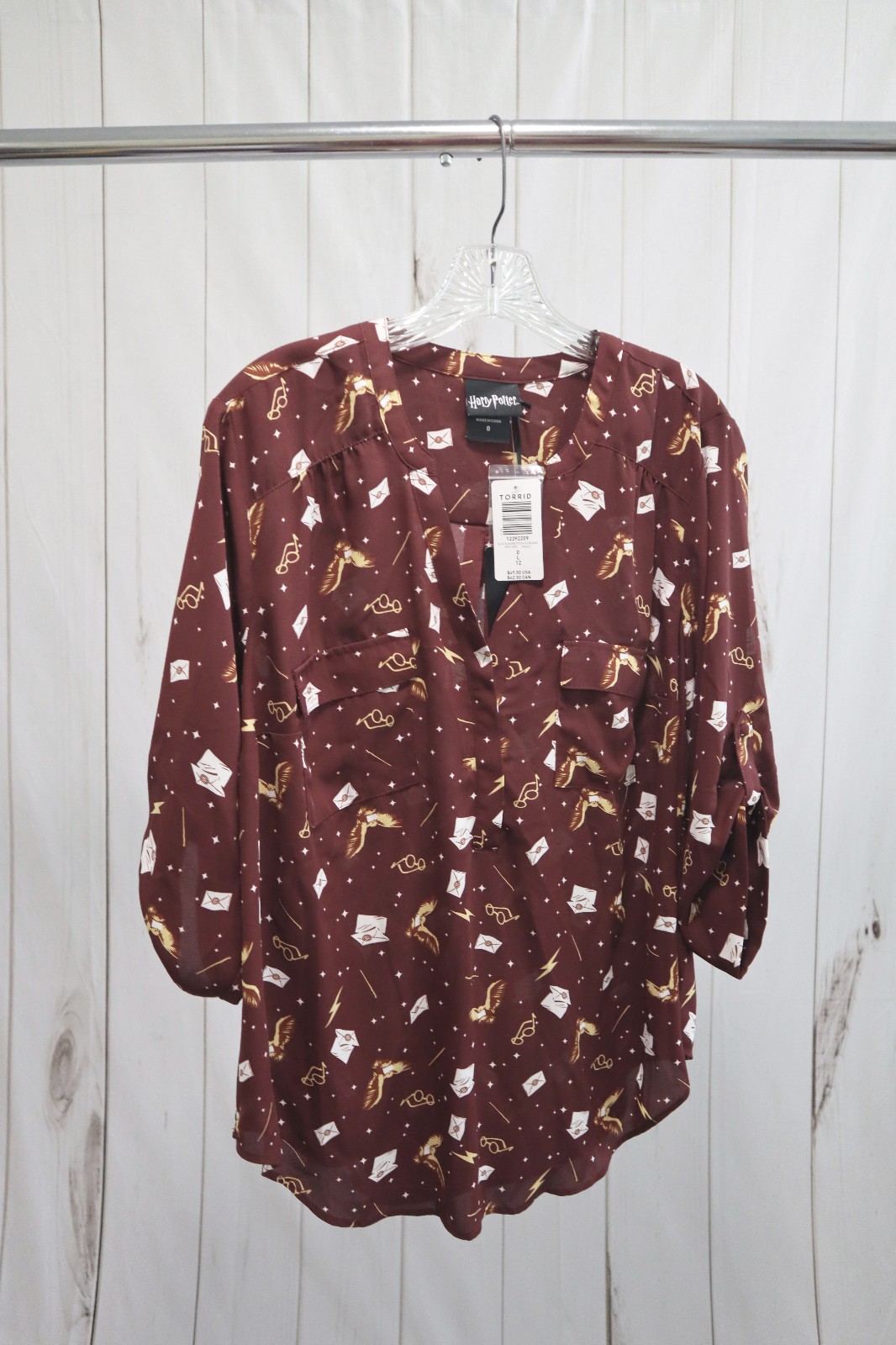 Torrid NWT Harry Potter Blouse Maroon Red Gryffindor Size 0 Harper Shirt Plus