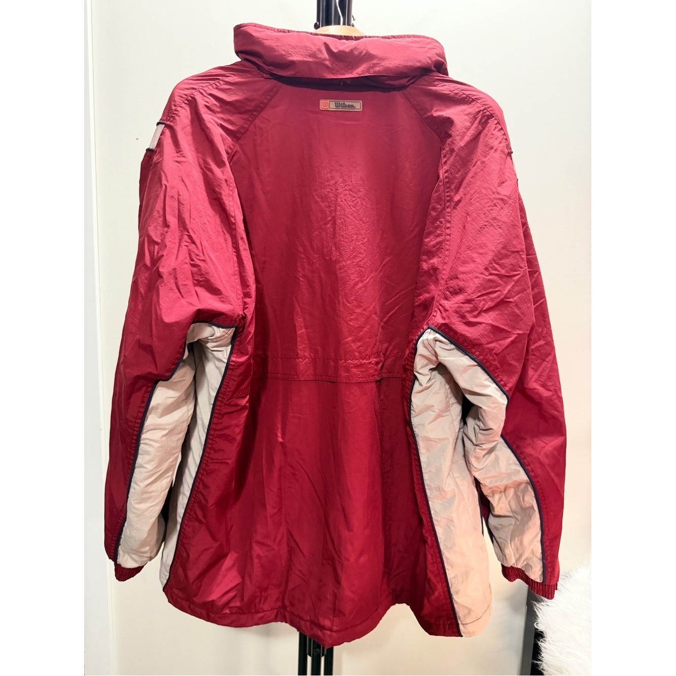 Wilson Y2K Maroon/Red Hooded Jacket with Packable Hood SZ XL