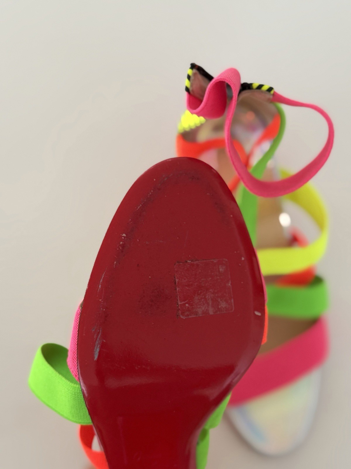 Christian Louboutin Neon Multicolor Striped Strappy Open Toe Block Heel Sandals