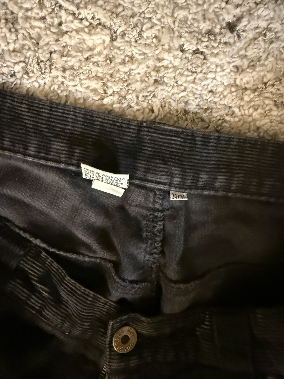 Men’s Vintage Courdaroy Black Work Pants Straight Leg Size 34