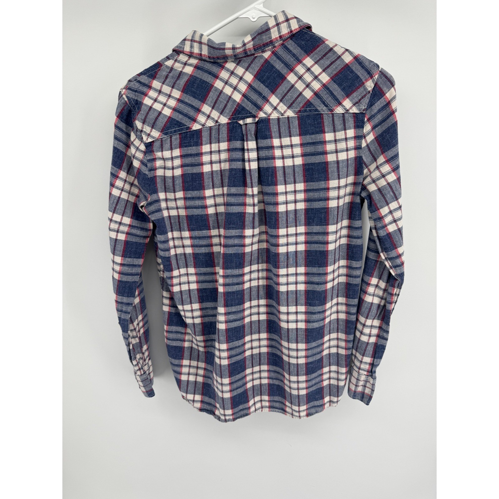 J.Crew Womens XS Plaid Popover Shirt Navy Blue Red Cotton Flannel