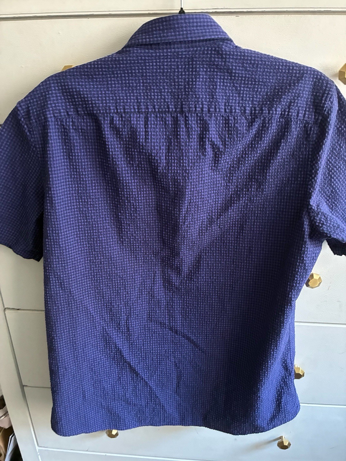 Michael Kors Cotton Check Short Sleeve Button-Up Shirt w/ Pockets M Blue Purple