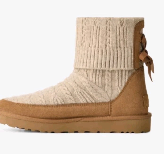 Women’s UGG Classic Mini Cabelle Chestnut Suede/Knit Boot Sz 8.0 UntouchedNewBox