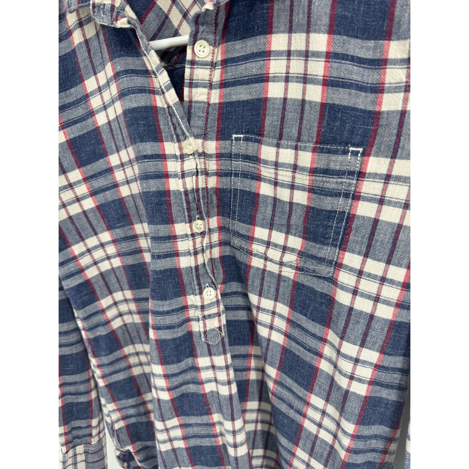 J.Crew Womens XS Plaid Popover Shirt Navy Blue Red Cotton Flannel