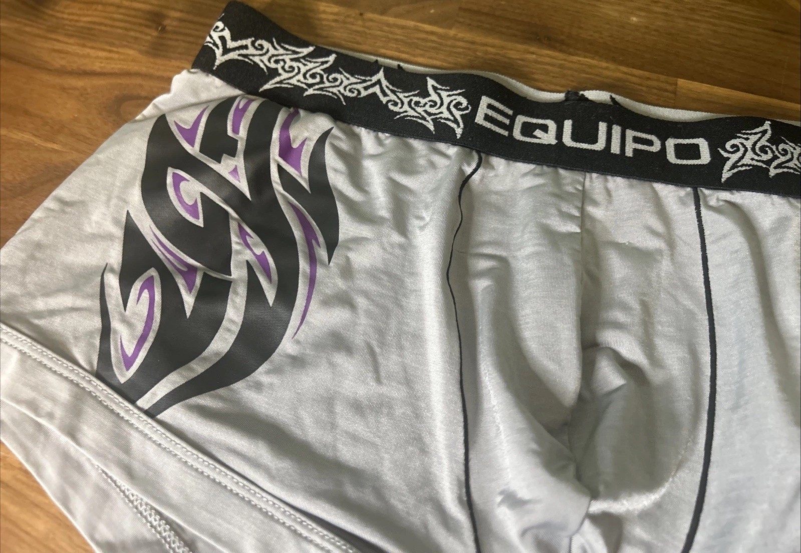 Mens Underwear Equipo Brazillan Trunk Size S Gray Bolts Print Logo Waist Band