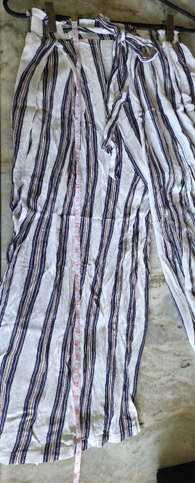 Simplee White Stripe Wide Leg Palazzo Pants Tie Waist Resort Beach Pants Size S