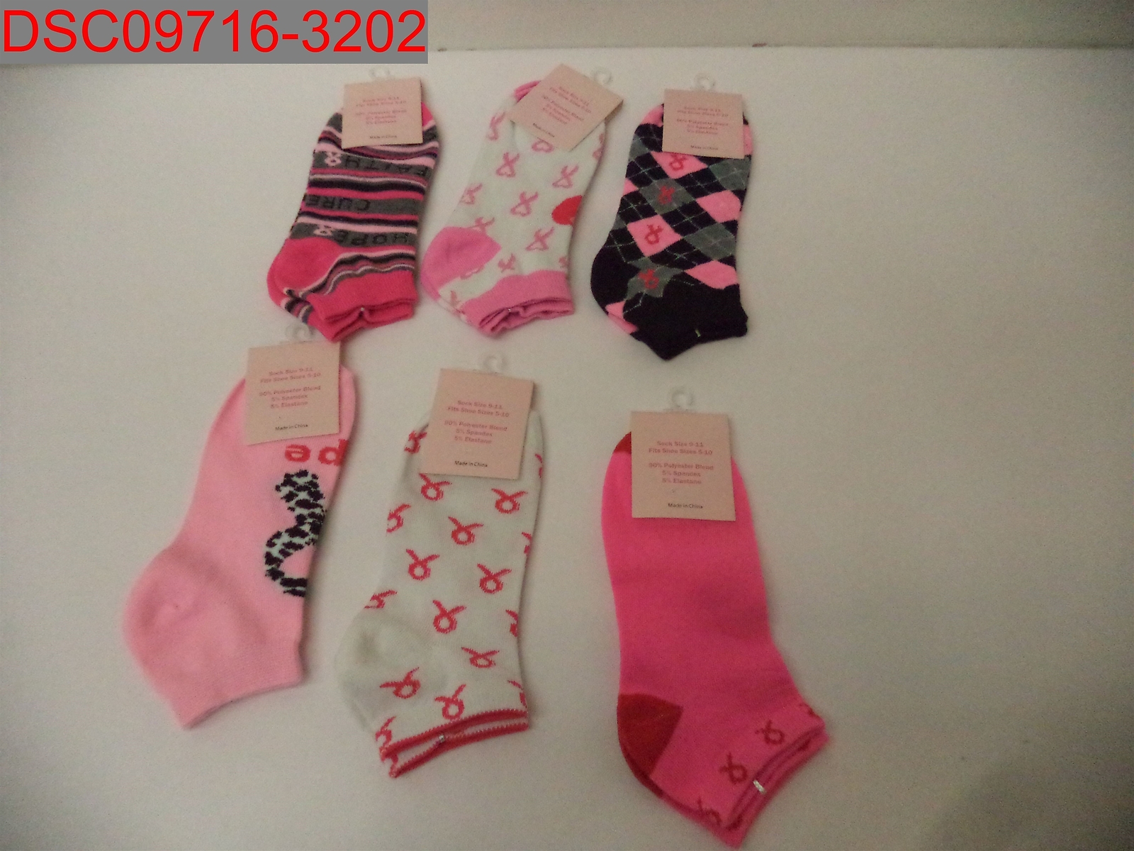 Womens Black, Grey, Pink, Red & White Breast Cancer Awareness Sock 6 Pairs, 9-11