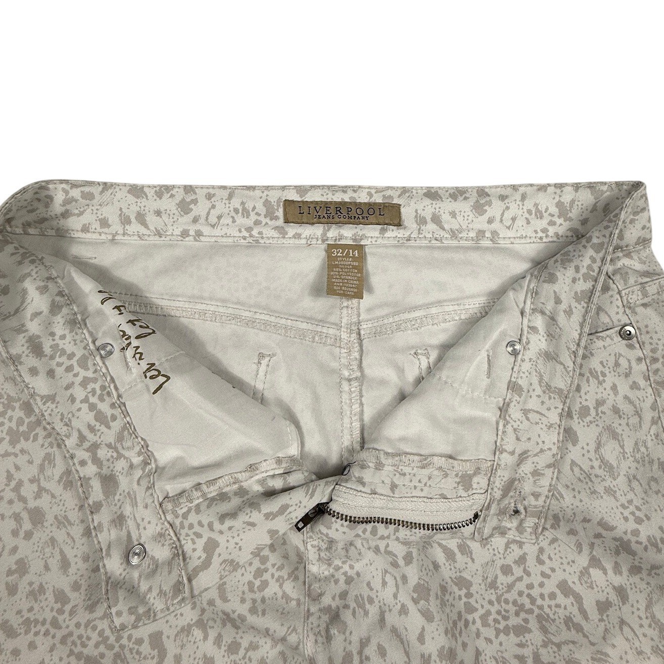 Liverpool Jeans Chic Tan Leopard Print Straight Leg Pants Womens 32/14 LM1005P50