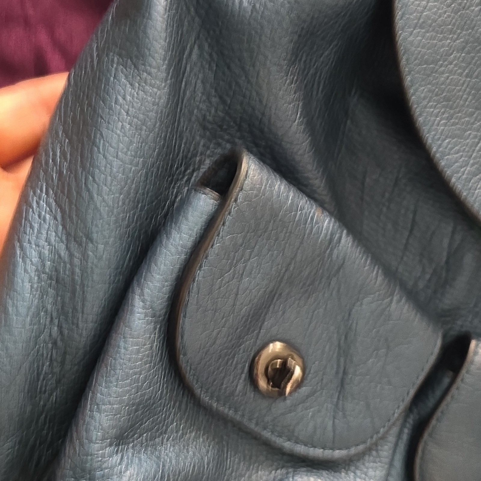 Coach Rare Metallic Blue Pebbled Backpack w/ Turn Lock Outer Pockets