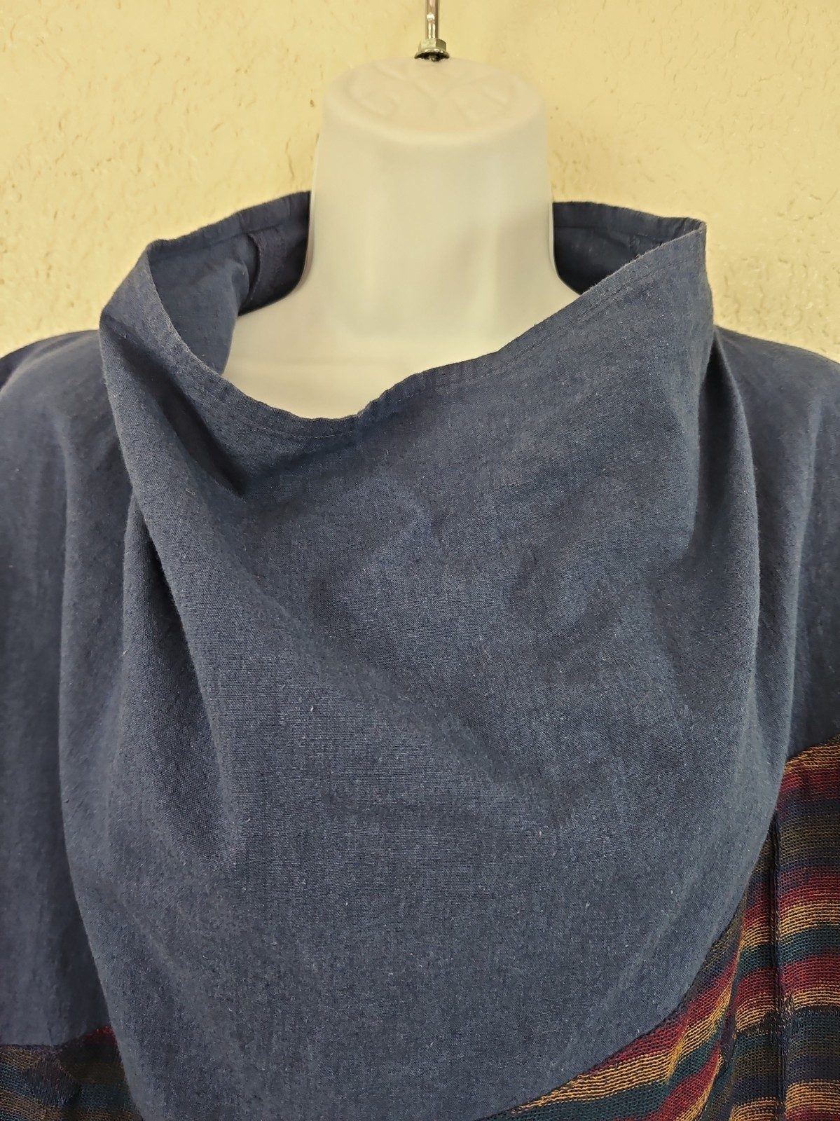 FUGA FUGA O/S Blue/Multi Linen Blend Mixed Media Boxy Cropped Top Mesh