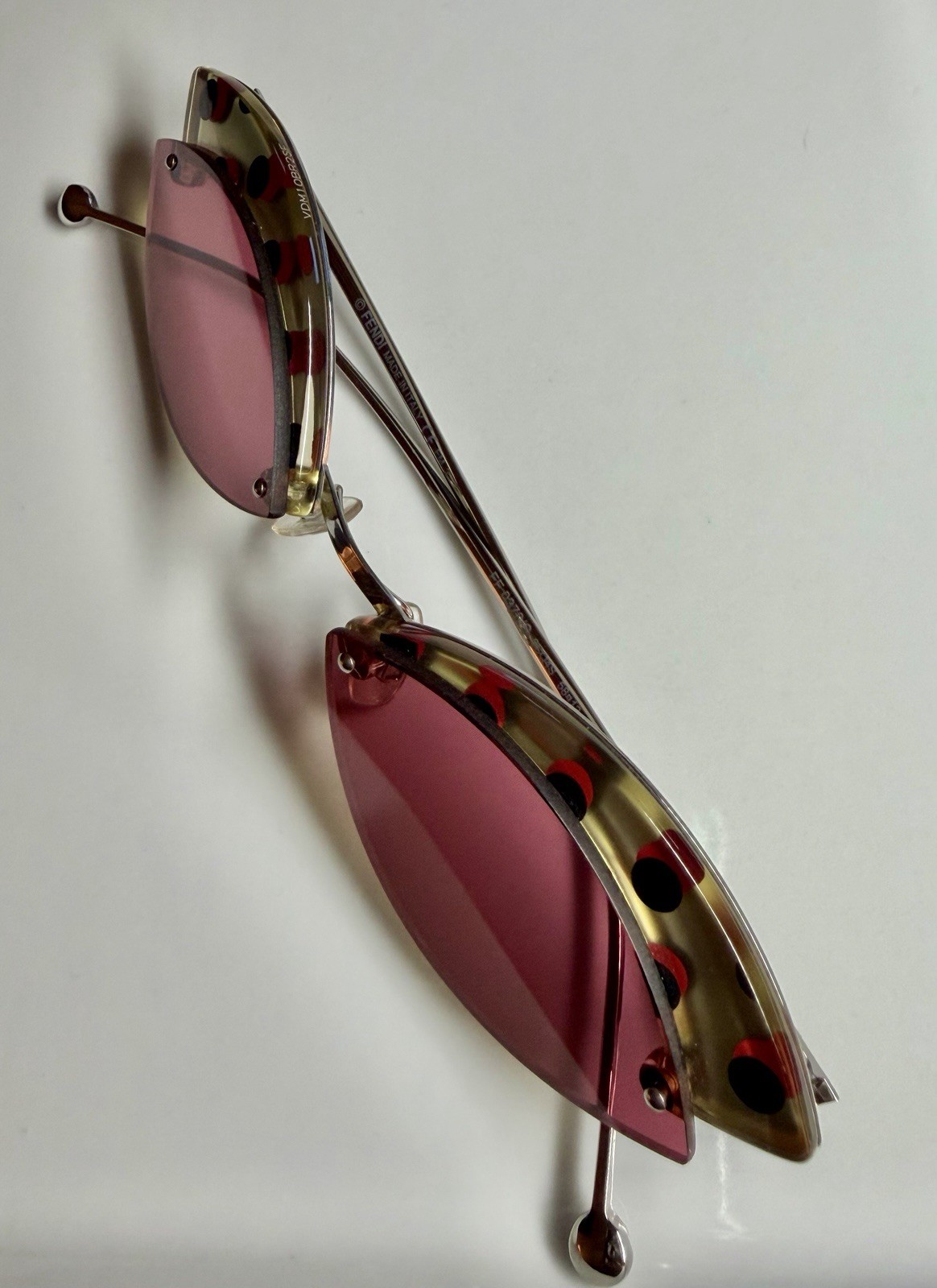 PRISTINE Fendi DeFender Polka Dot Butterfly Sunglasses FF 0370/S Red/Silver