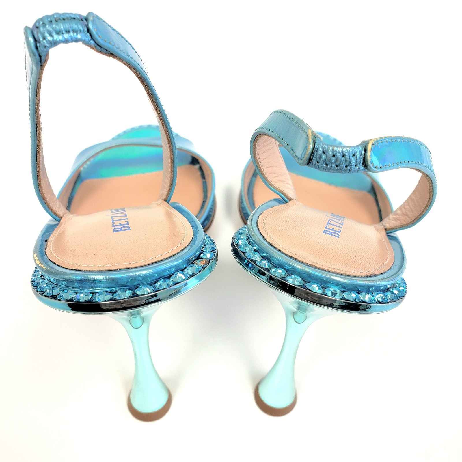 BETZABE Womens Crystal Mirror Slingback Heel Sandal Turquoise Size 37 / US 7