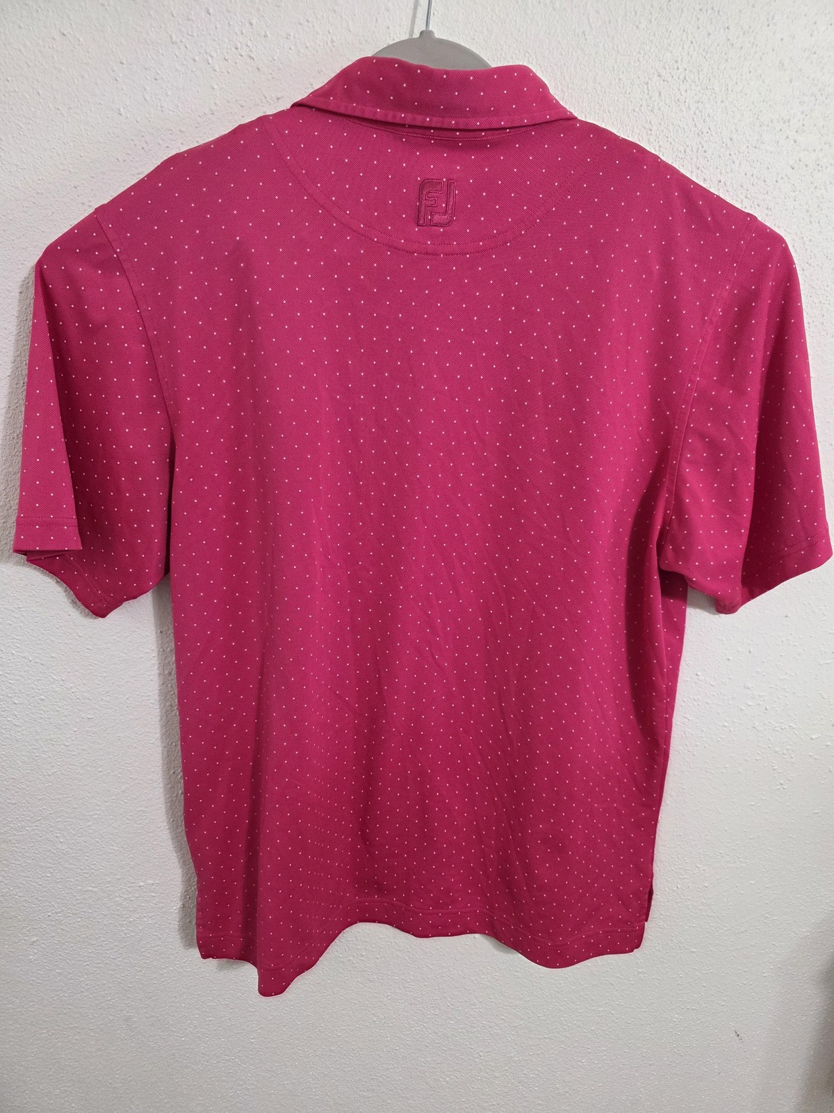FootJoy Polo Shirt Mens Large Pink Polka Dot Golf Performance Stretch Knit