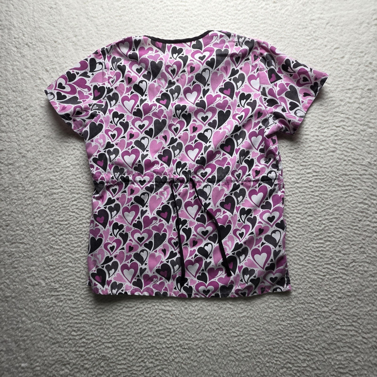 Divine Scrubs By JDM Uniforms Blouse Womens S Pink V Neck Short Sleeve Heart Top