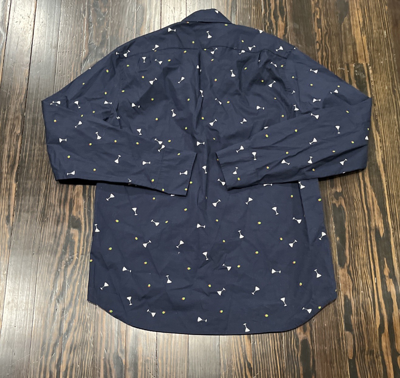 J. Crew Button Down Shirt Men’s Medium Classic Blue Martini Print Cotton