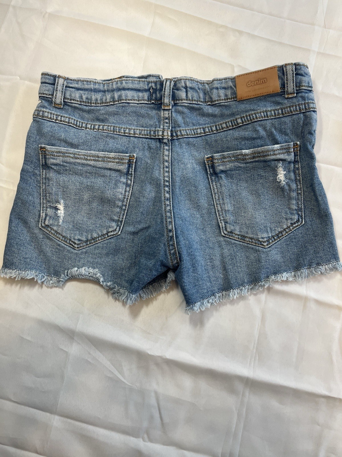 Zara Women’s Blue Distressed Denim Cut Off Shorts 13-14 CM 164 Mid Rise