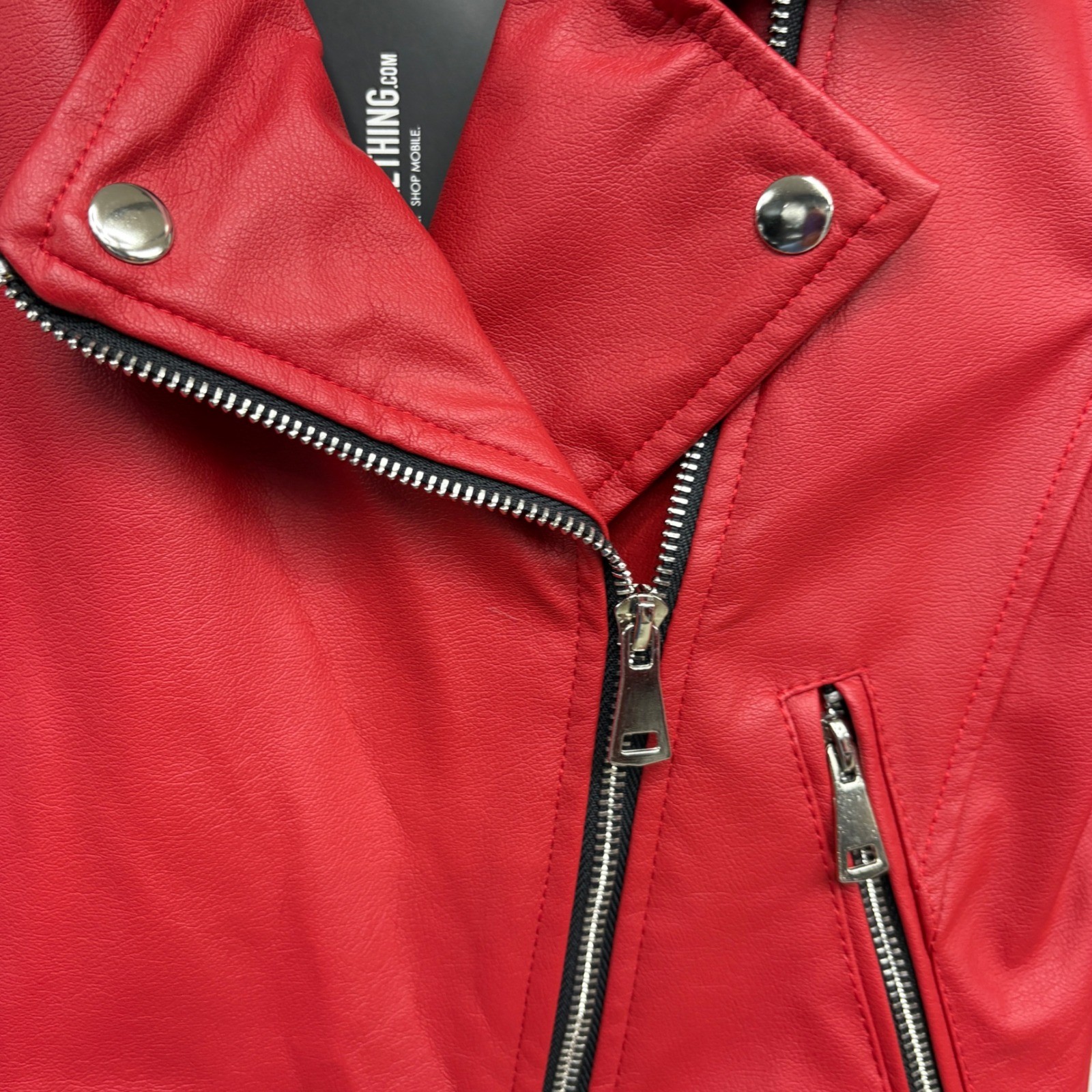 Pretty Little Thing Red PLT Biker Jacket With Zips Crop Moto Size 6 CMZ8084 NEW