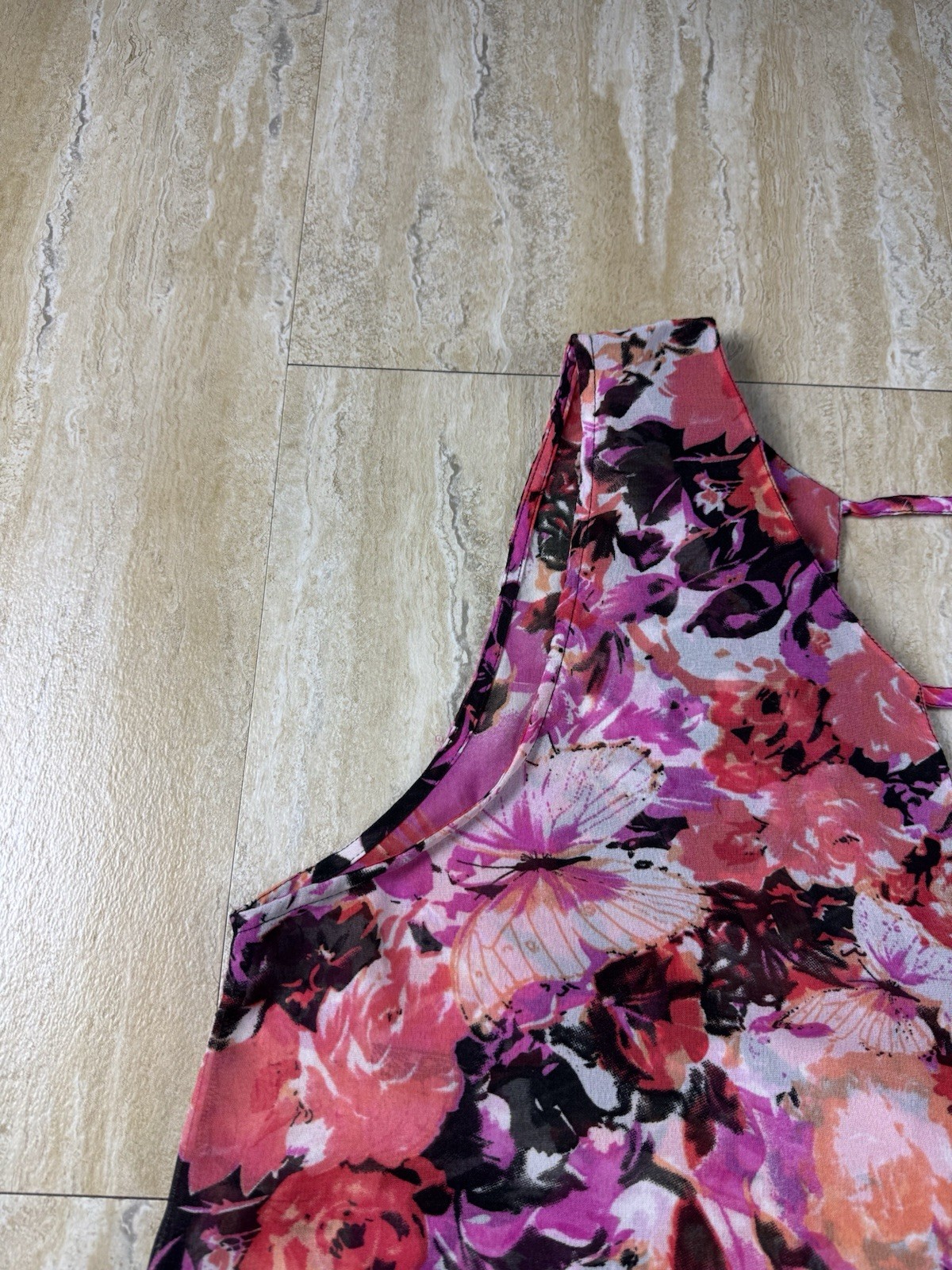 Apollo 3X Tank Top Womens Plus Multicolor Floral Butterfly High Low Sheer Blouse