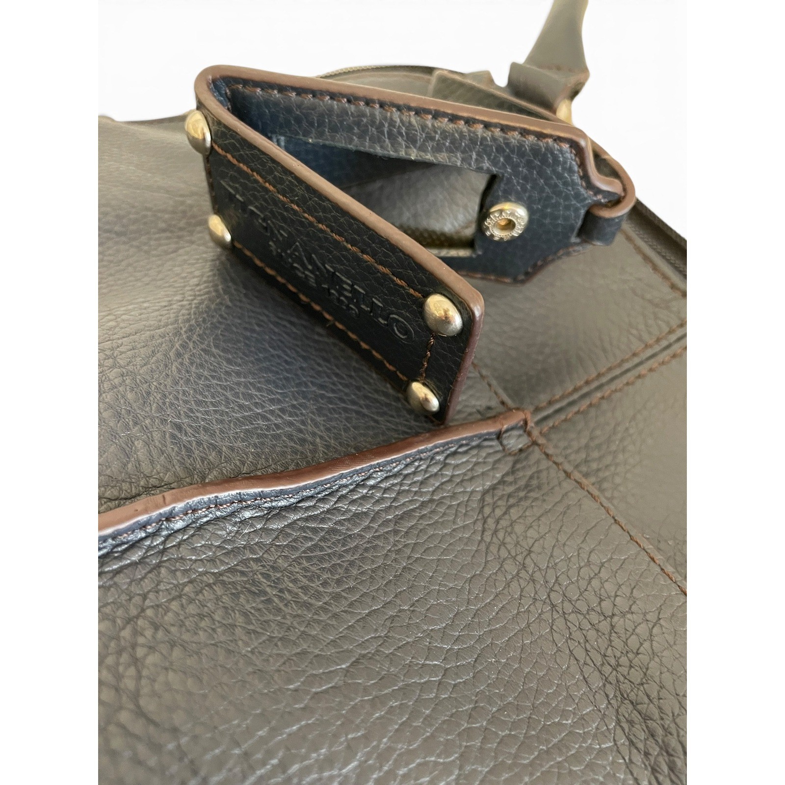 Tignanello Navy Pebbled Leather Domed Satchel Purse Built-In Wallet Mirror Tag