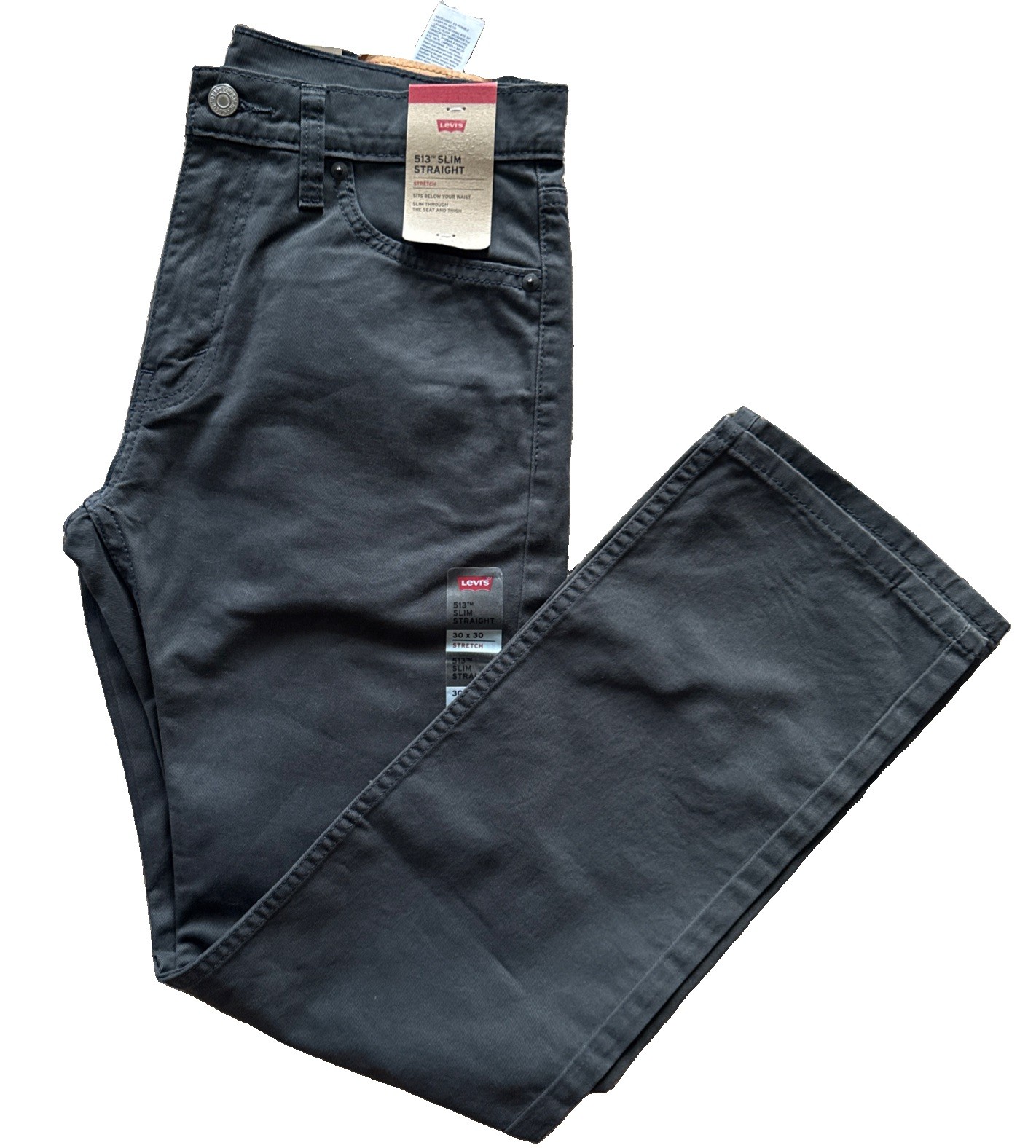 Levi’s 513 Slim Straight Jeans Stretch Slim Size 30×30 Midrise Grey Twill New