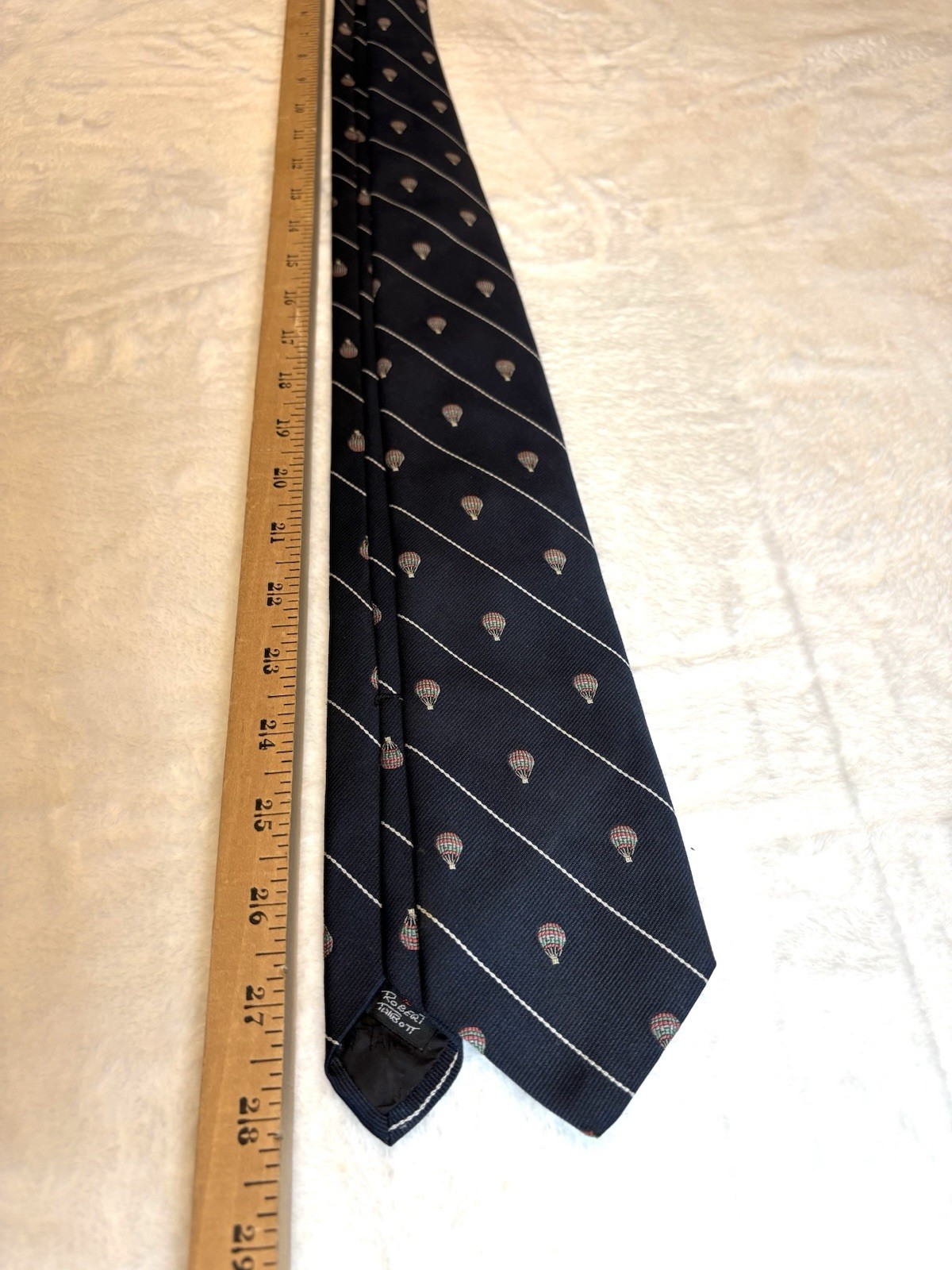Robert Talbot Hand Sewn Necktie Silk Vintage Navy Blue Hot Air Balloon England