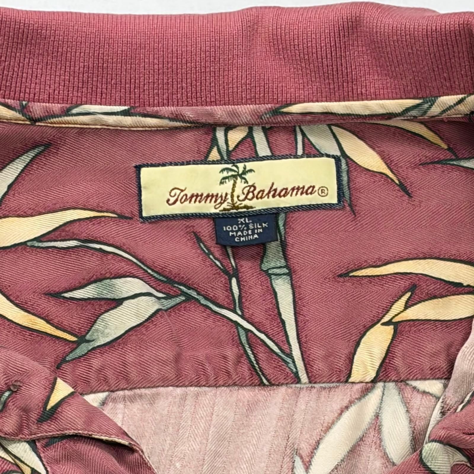 Tommy Bahama 100% Silk Bamboo Leaf Print Polo Shirt