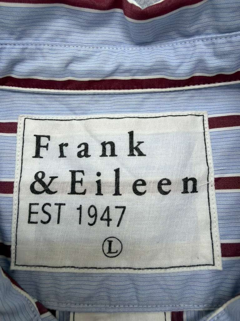 Frank & Eileen Button Down Shirt Men’s Large Blue Red Striped Woven in Italy
