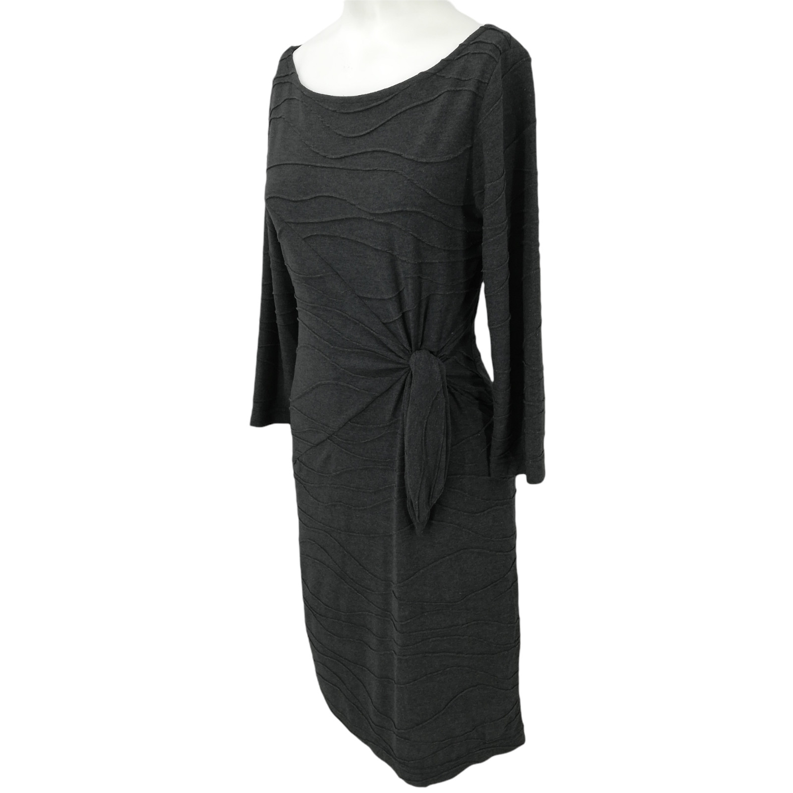 Sharagano Bodycon Knit Dress Size 4 3/4 Length Sleeve Asymmetrical Gray Wrap
