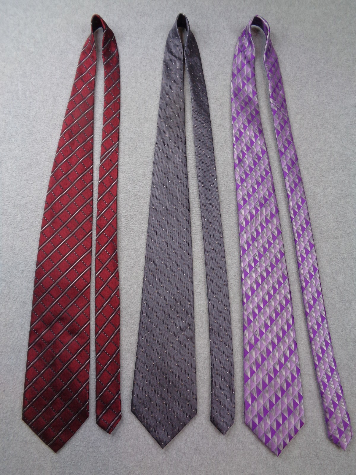 3 Excellent Men’s Ties Burgundy/Gray/Purple Made By Dani/David Taylor/Towncraft