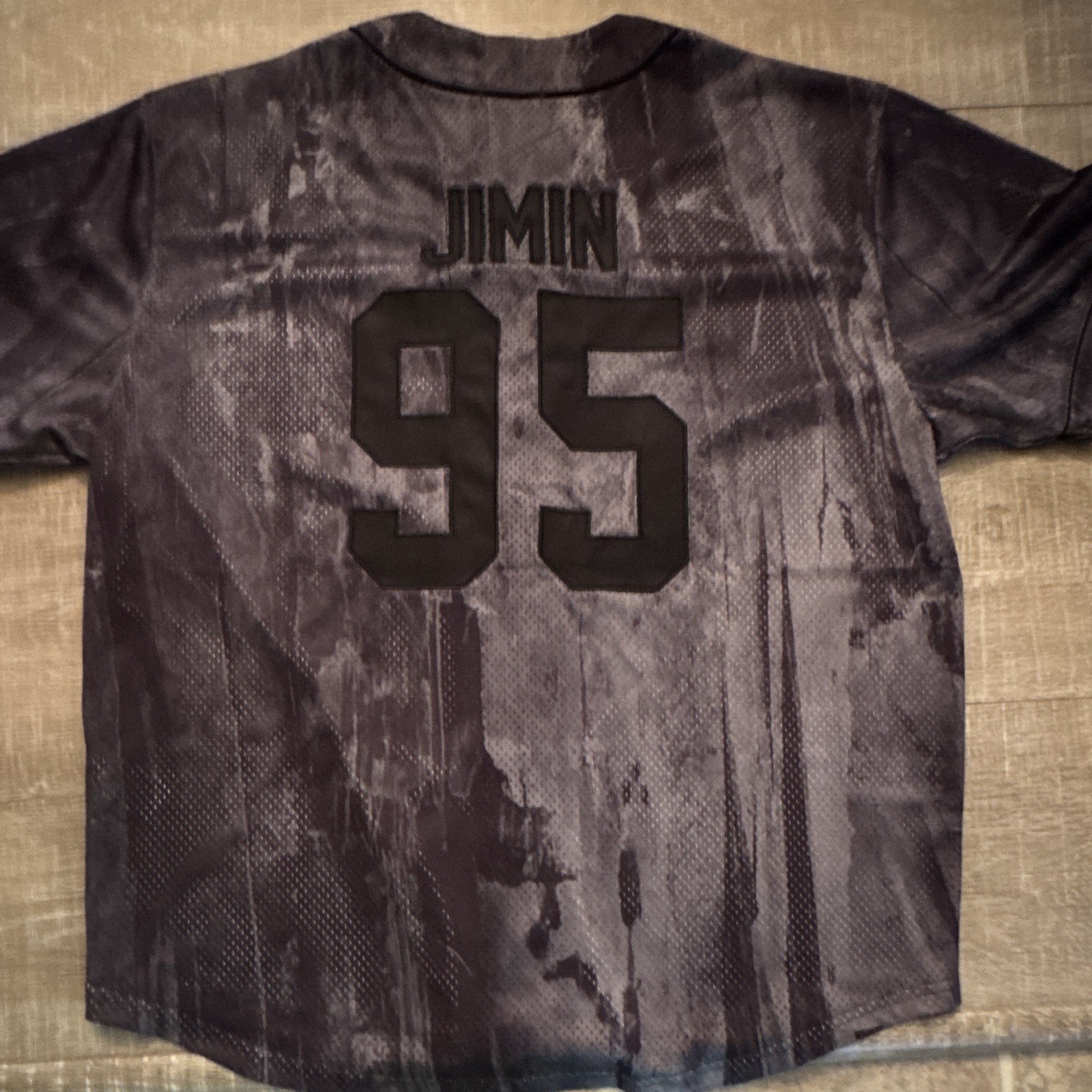 BTS Arirang Jimin 95 Mesh Button Baseball Jersey Men’s XL Black/Gray V-Neck