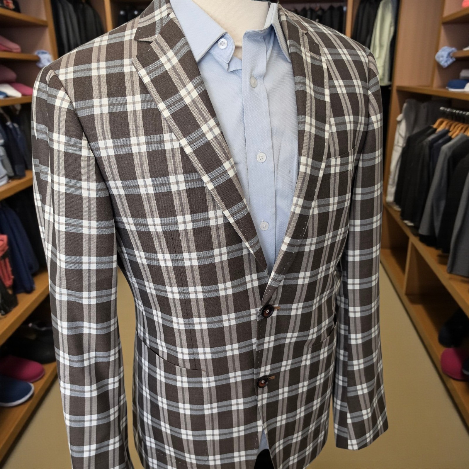 Bespoke Blazer 40L Wool Silk 4 Seasons Full Canvas Working Cuff Checked