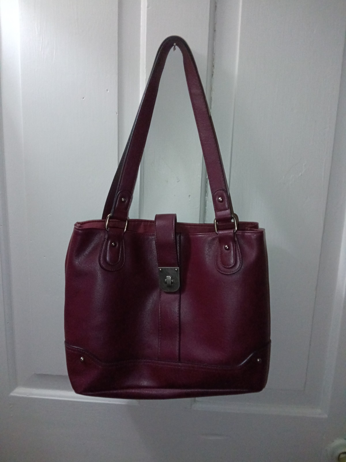 Style & Co Burgundy Shoulder Bag Turn Lock Zip Buckle Accent Silver Hardware