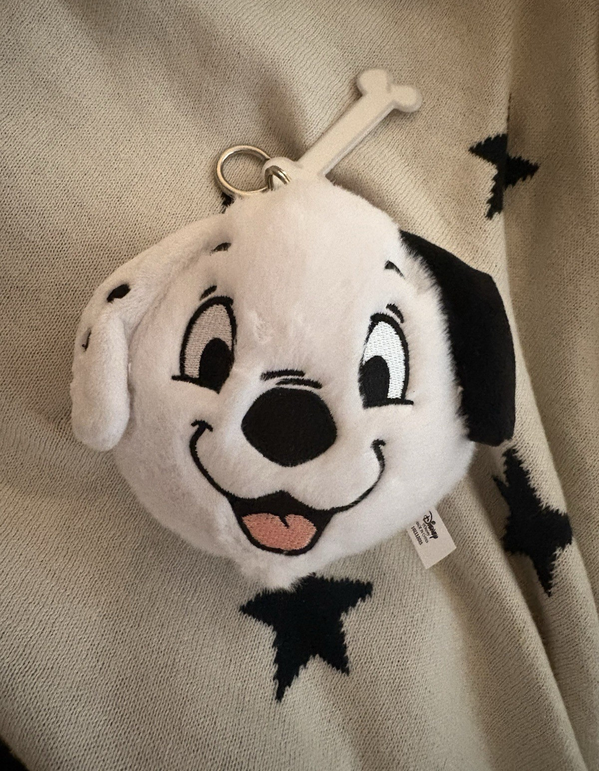 Plush Dalmatian Dog Face Clip-On Key Chain, White & Black, Women’s Animal