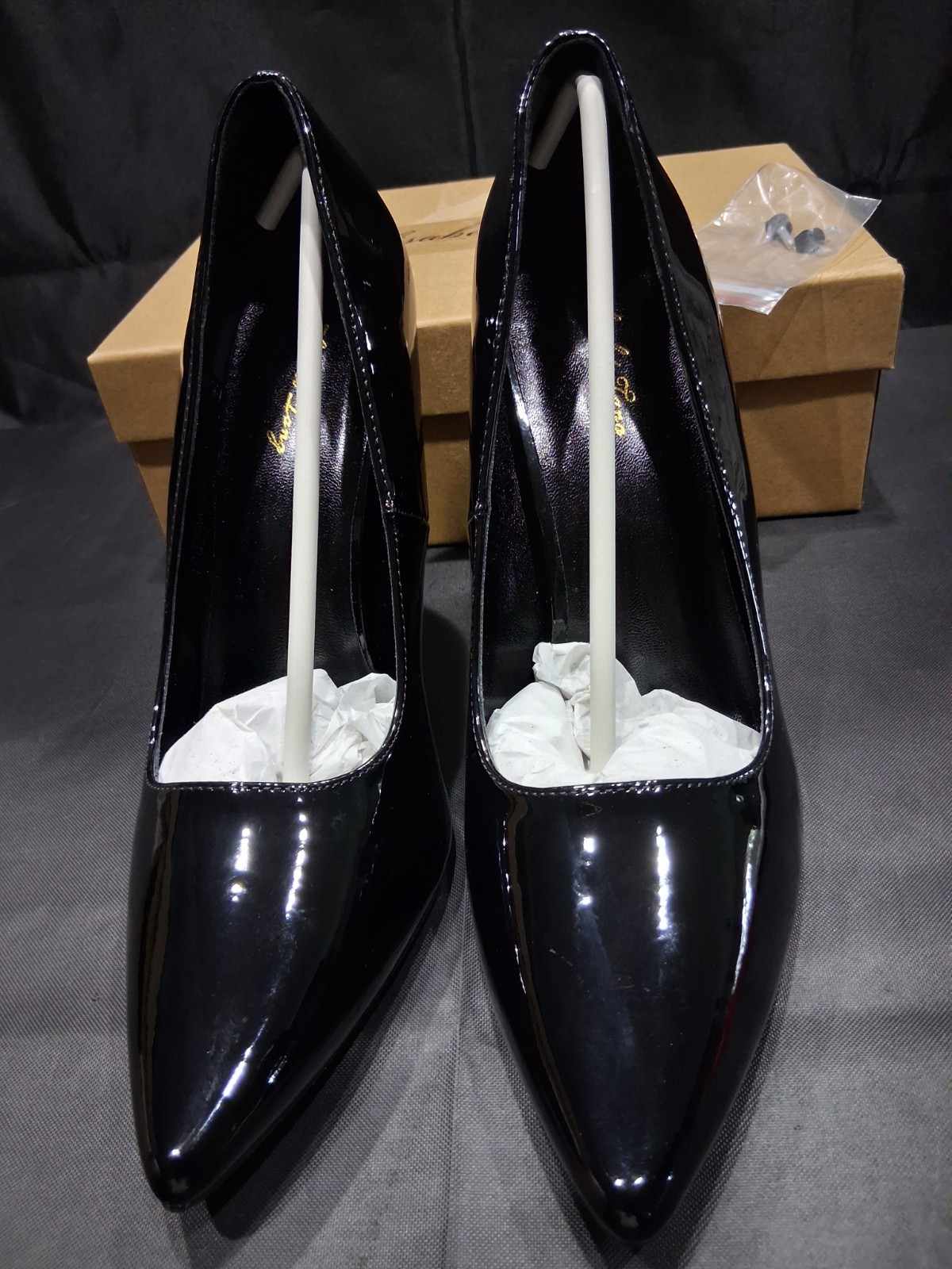 Elisabet Tang Pointed Toe Patent Leather 12cm/4.7 Inch Stiletto Heels, All Black