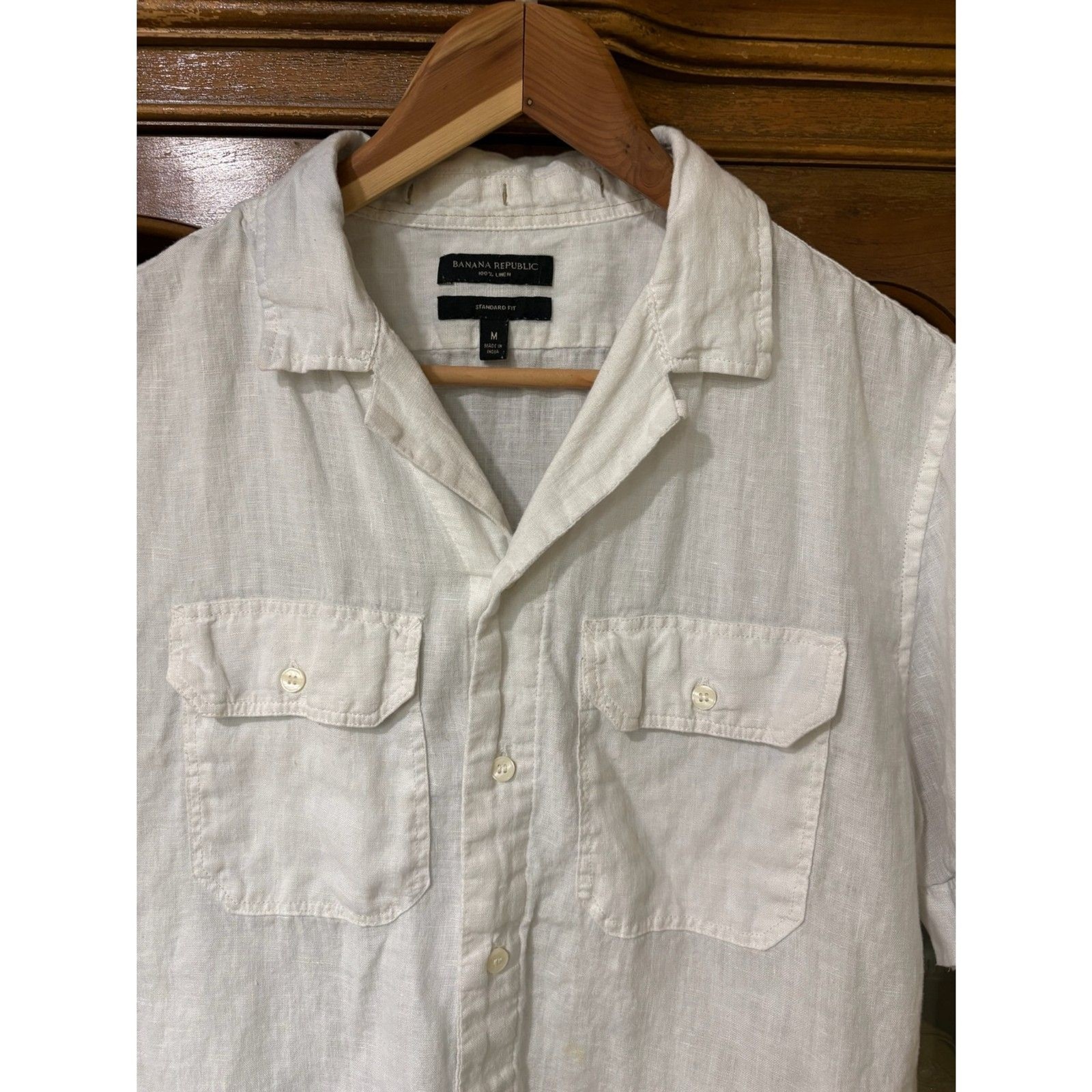 Banana Republic White Linen Camp Collar Shirt Medium