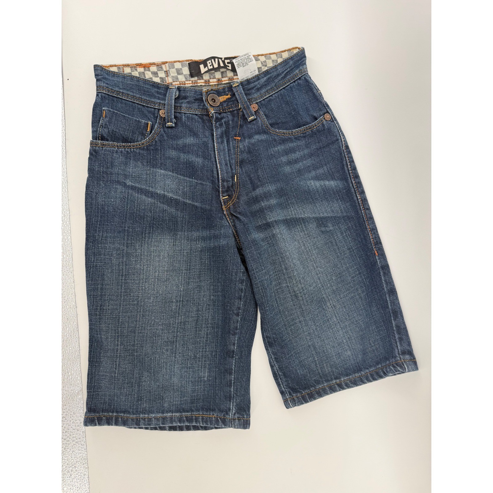 Y2K Levi’s 730S Denim Shorts Size 8 Reg 24W 100% Cotton Blue Checkerboard Skater