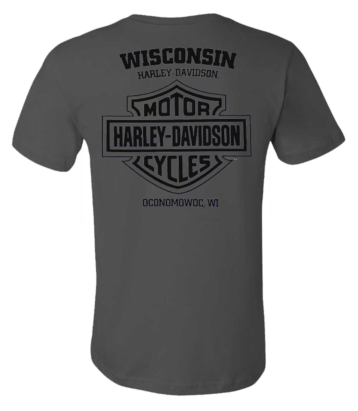 Harley-Davidson Men’s Punch Short Sleeve Chest Pocket Cotton Tee, Charcoal